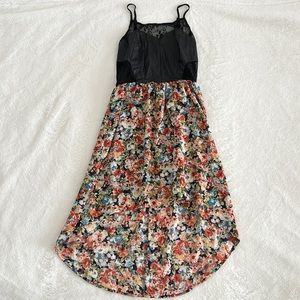 CHLOE K Faux Leather Floral Lace High Low Dress